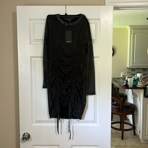 Brave Soul London Bodycon Black Leopard Mesh Ruched Party Dress Going Out Mini